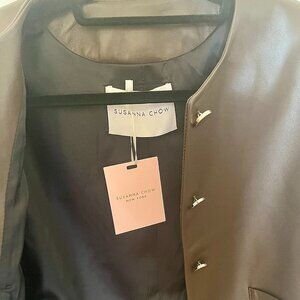 *BRAND NEW* Susanna Chow Frida Leather Shearling Trim Jacket (brown)